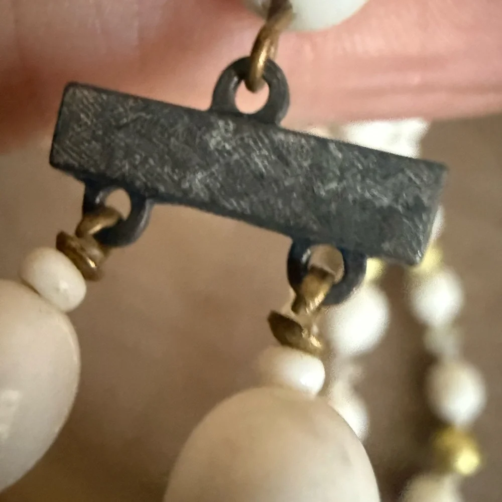 Vintage White, Iridescent, and Gold Beaded Necklace